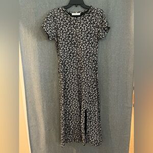 Cute Black and White Floral Midi Dress